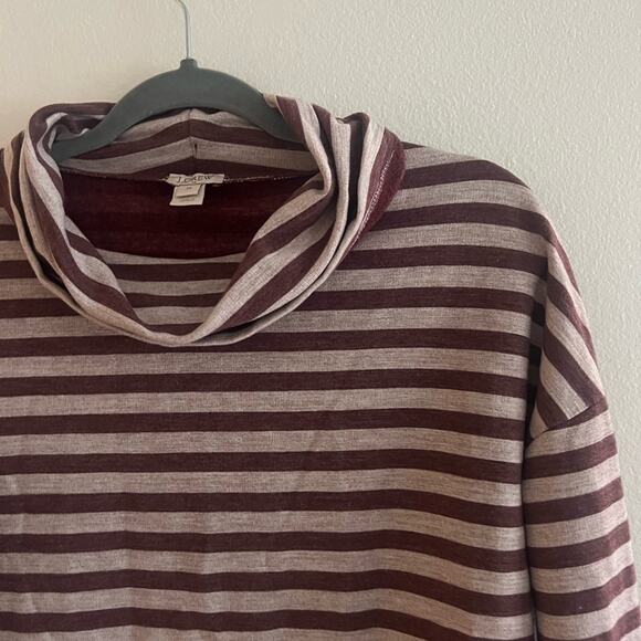 J. Crew Maroon Striped Cowl Neck Pullover Sweater Size XS - Picture 2 of 6